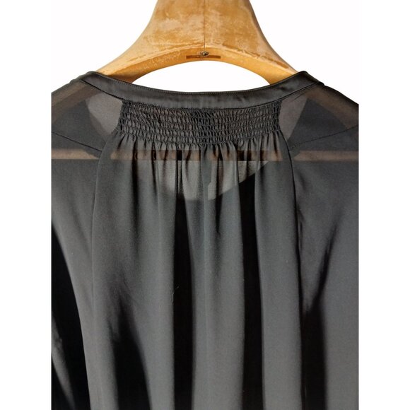 Bellatrix Black Sheer Embroidered Boho Blouse Size L Button Detail Flowy Boho - Picture 9 of 13